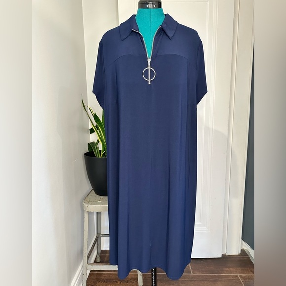 MSK casual shift dress features a classic collar zip O-ring 3X - Picture 1 of 13